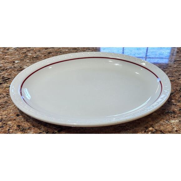 Vintage Syracuse China Econo Rim 12” Oval Serving Platter Red Strip Around Rim - Picture 2 of 9